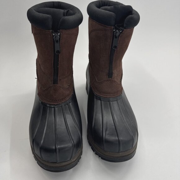 Mens Duck Boots 10 Brown Leather Rubber Mid Front Zip Padded Winter Comfortemp - Picture 2 of 12